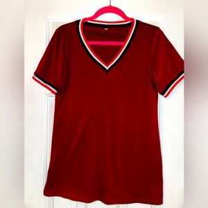 Womens T Shirts V Neck Short Sleeve Loose Fitting Tshirts Burgundy S